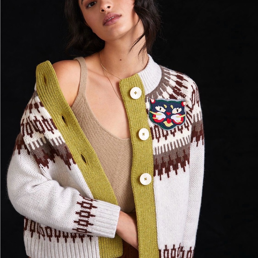 The Reeds Colorblocked Fair Isle Wool Cardigan XS NWOT